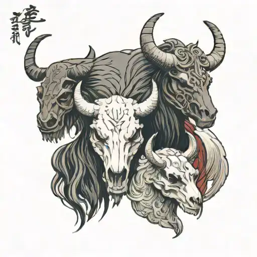bear goat and bull skulls  tattoo design idea