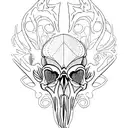 raven skull with crystals tattoo design idea