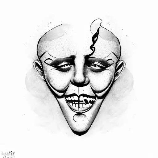  two venetian clown masks, one laughing and one crying, with the word persona  tattoo design idea