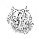 phoenix rising through the flames, elegant, simple  tattoo design idea