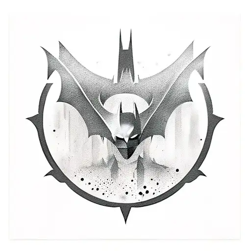 Batman with Gotham city and bat signal tattoo design idea