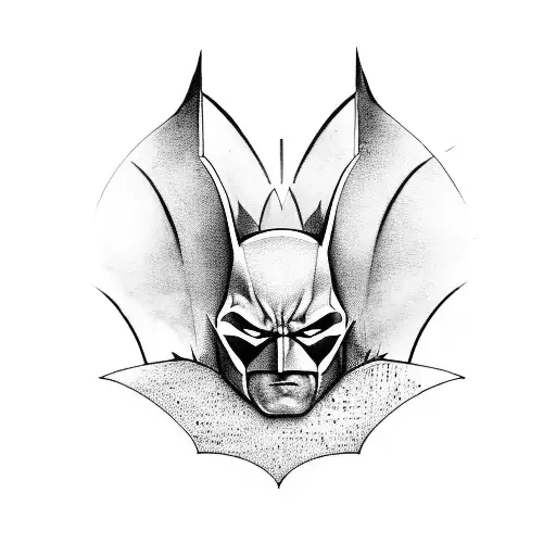 Batman with Gotham city and bat signal tattoo design idea