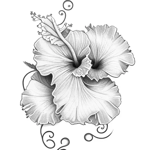hibiscus Flowers with a vine and leaves tattoo design idea