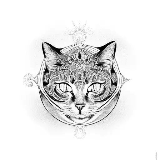 An intricate mandala featuring a playful cat at the center tattoo design idea