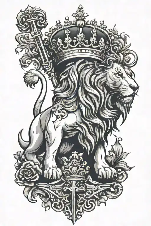 Lion cross crown tattoo design idea