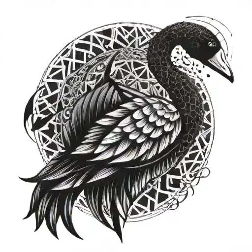 black swan swimming tattoo design idea