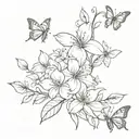 Jasmine flower vine with leaves and butterflies flying tattoo design idea