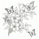 Jasmine flower vine with leaves and butterflies flying tattoo design idea