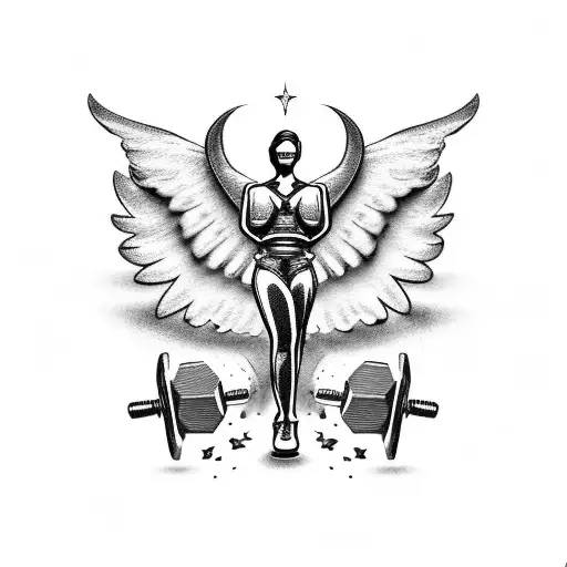 Dumbbell with angel wings tattoo design idea