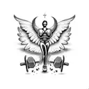 Dumbbell with angel wings tattoo design idea