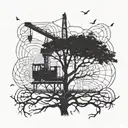  An abstract interpretation of a construction crane morphing into a tree of life, representing growth and trust in the i tattoo design idea