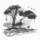  An abstract interpretation of a construction crane morphing into a tree of life, representing growth and trust in the i tattoo design idea