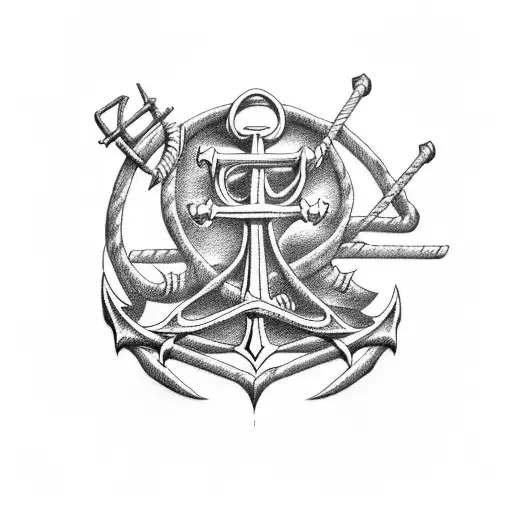 broomstick and anchor tattoo design idea