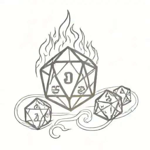 D20 dice on fire tattoo design idea