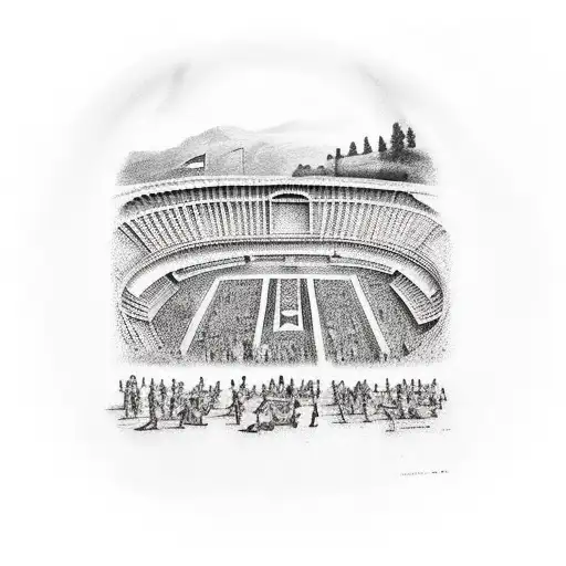 A tattoo of an ancient Greek amphitheater with rugby players in action tattoo design idea
