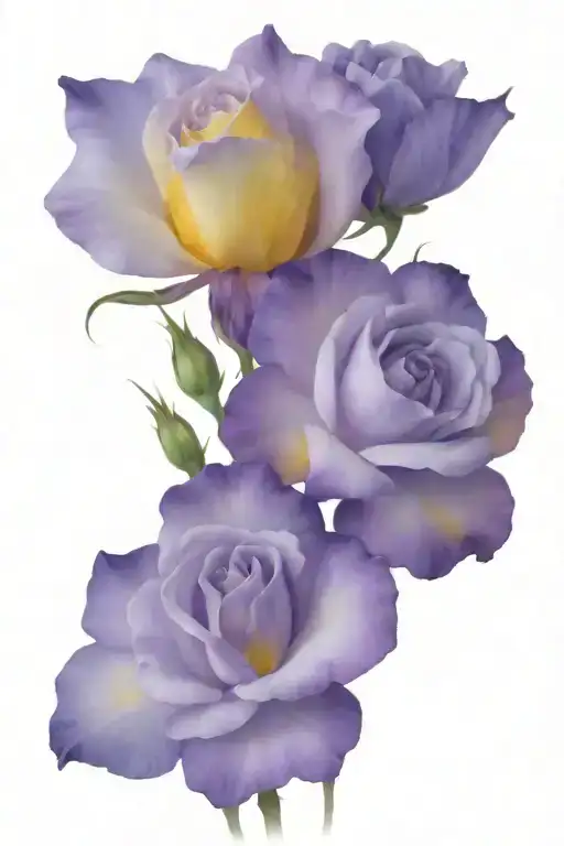 yellow rose, purple iris, purple violet flower bouquet tattoo design idea