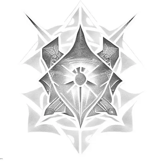 A dotwork tattoo of the Paragon and Renegade symbols from Mass Effect tattoo design idea