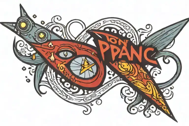 Star Trek themed tattoo with the word "don't panic" written in large, friendly letters tattoo design idea