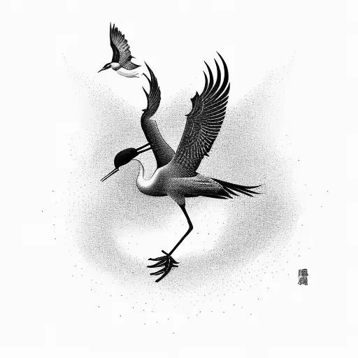 Elegant Japanese crane surrounded by black lines tattoo design idea