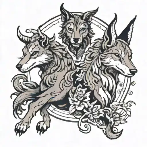 capricorn and wolf tattoo design idea