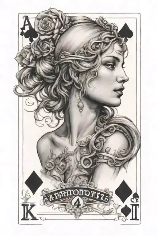 Aphrodite playing with a deck of cards emerging tattoo design idea
