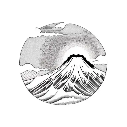 A breathtaking sunset over a volcanic landscape, showcasing the beauty of mountains and lava tattoo design idea