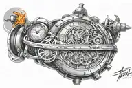 A sci-fi inspired timepiece with fire elements, combining the client's favorite things of science fiction and fire tattoo design idea