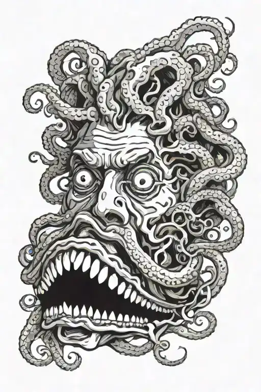 lovecraft tentacles mouths eyes disgusting tattoo design idea