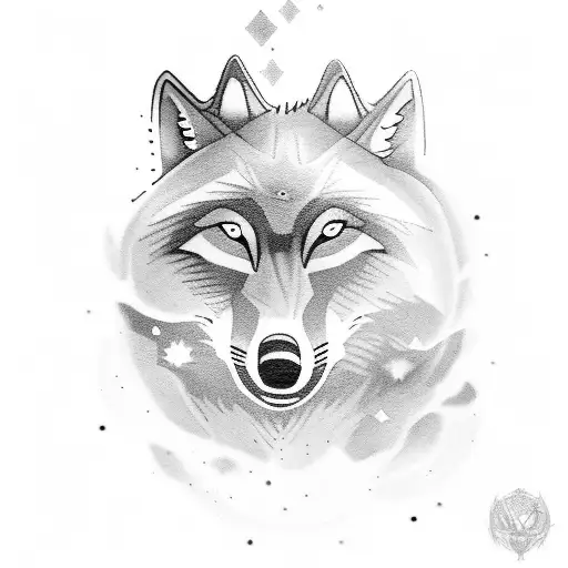 A pack of wolves led by a druid in a moonlit forest tattoo design idea