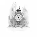 clock tower burning  tattoo design idea