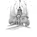 clock tower burning  tattoo design idea