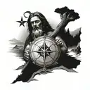 Poseidon, Trident, mountains,compass,sea, lion, jesus cross tattoo design idea