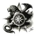 Poseidon, Trident, mountains,compass,sea, lion, jesus cross tattoo design idea