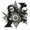 Poseidon, Trident, mountains,compass,sea, lion, jesus cross tattoo design idea