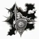Poseidon, Trident, mountains,compass,sea, lion, jesus cross tattoo design idea