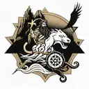 Poseidon, Trident, mountains,compass,sea, lion, jesus cross tattoo design idea