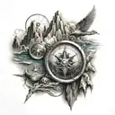 Poseidon, Trident, mountains,compass,sea,  jesus cross  tattoo design idea