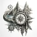 Poseidon, Trident, mountains,compass,sea,  jesus cross  tattoo design idea