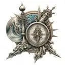 Poseidon, Trident, mountains,compass,sea,  jesus cross  tattoo design idea