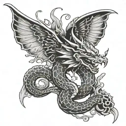 dragon, snake, "Z" and "A" letters, devil wings, Egypt, Greek mythology, paw prints  tattoo design idea