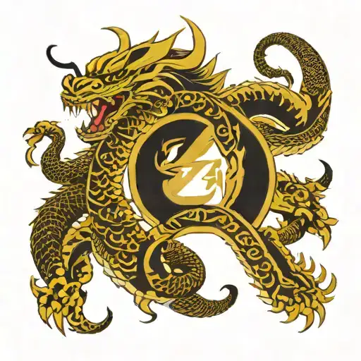 dragon, snake, "Z" and "A" letters, devil wings,  Greek mythology, ancient egypt gods tattoo design idea