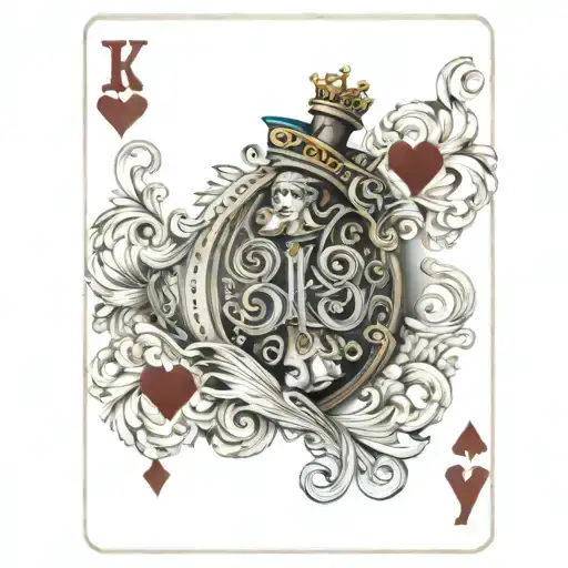 suicide king of hearts  playing card with ornate boarding tattoo design idea