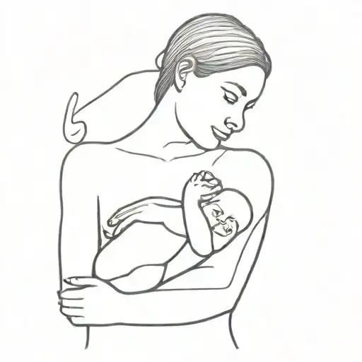 baby sucking on chest and shoulder tattoo design idea