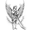 sword with angel wings and blow fire tattoo design idea