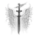 sword with angel wings and blow fire tattoo design idea