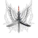 sword with angel wings and blow fire tattoo design idea