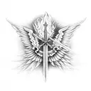 sword with angel wings and blow fire tattoo design idea