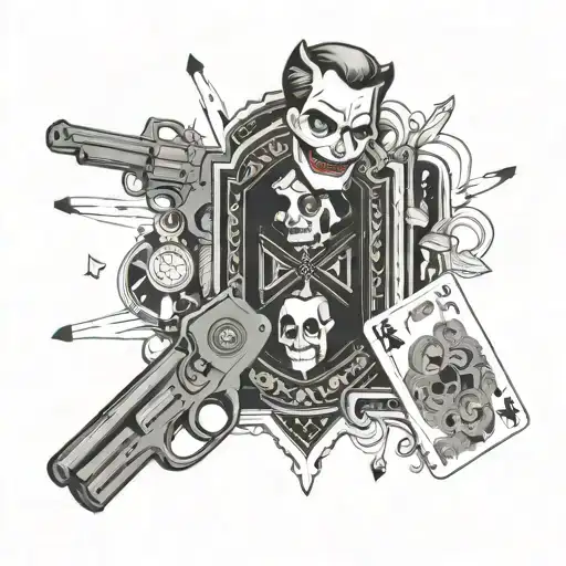 card joker gambling gun and dates 16 09 11 26 01 17 21 tattoo design idea