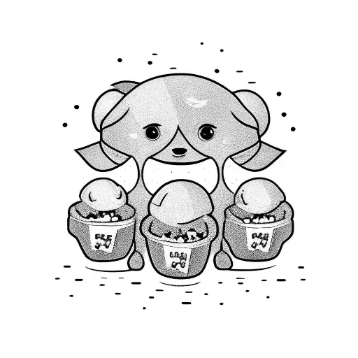 A TV showing a favorite TV show surrounded by friends holding popcorn and wearing kpop-inspired outfits tattoo design idea