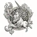 Neptune with unicorn surrounded tattoo design idea